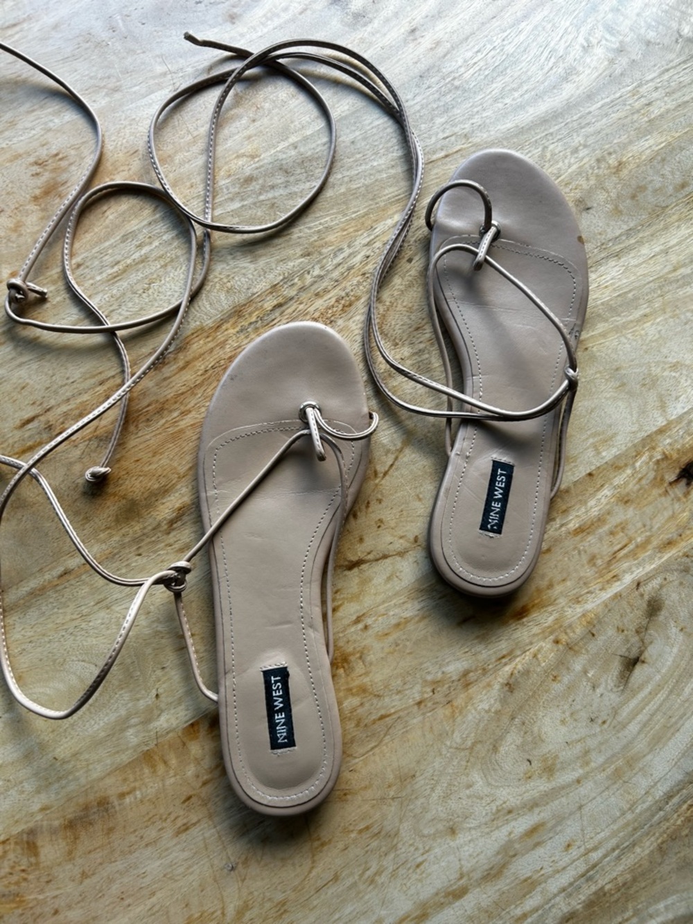 Nine West Nude/Taupe Lace-Up Toe Loop Sandals